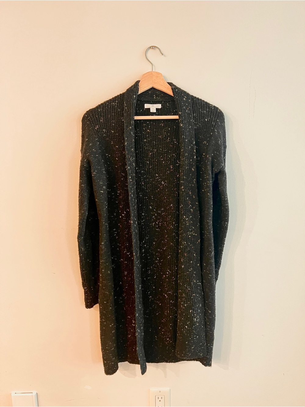RW&CO. Black Speckled Open-Front Long Cardigan